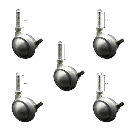 Service Caster 2.5'' Chrome Metal Ball Caster with Brake 3/8'' Threaded Stem, 5PK SCC-TS01S25-DCS-SC-B-3816112-5